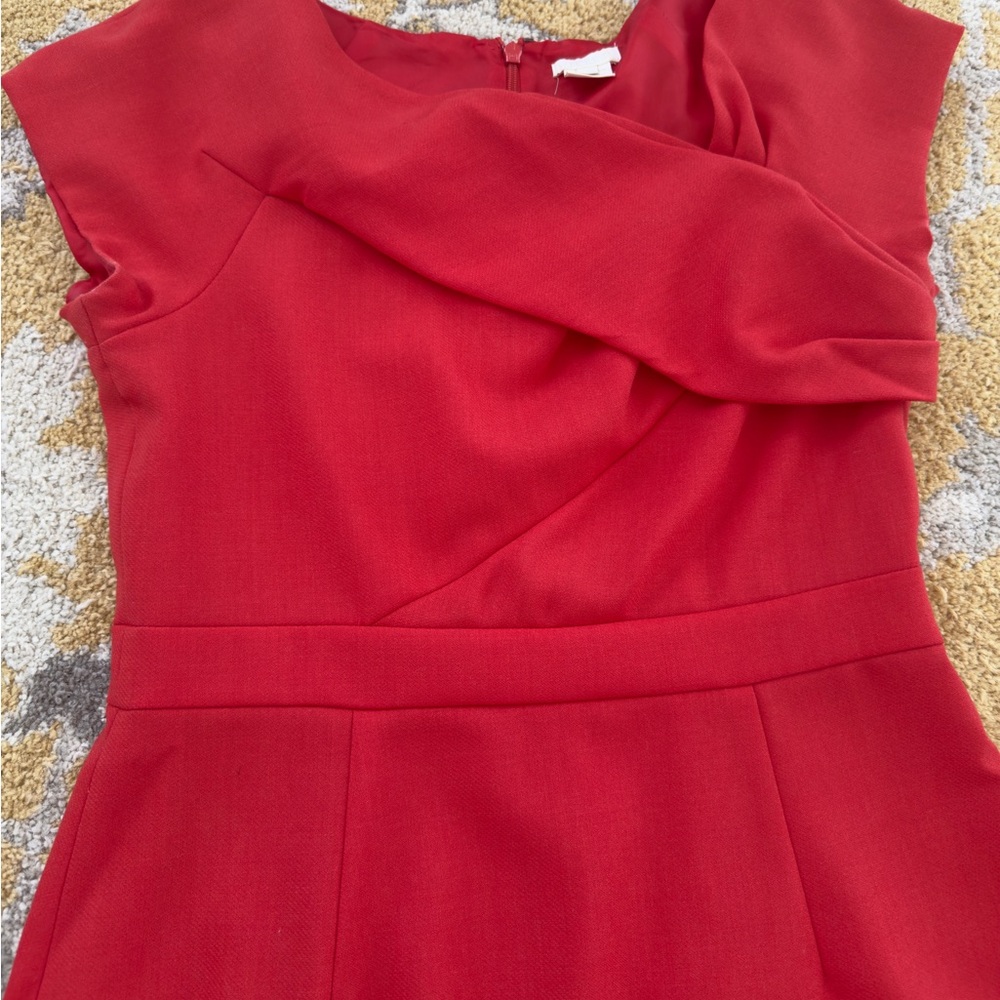 J. Crew Red Asymmetrical Pleated Cocktail Dress